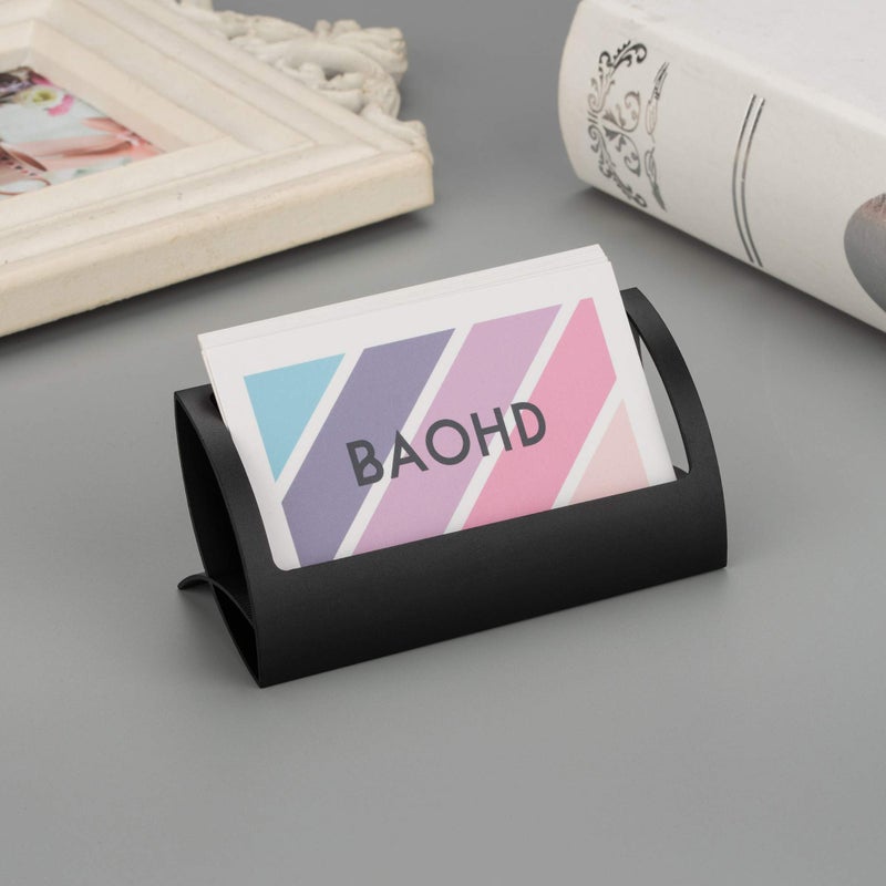BAOHD حامل بطاقات العمل المعدنية للمكتب، حامل عرض بطاقات العمل الحديثة من الألمنيوم، منظم رف بطاقات الاسم المكتبي، ملحقات المكتب للمنزل (أسود) - Image 4